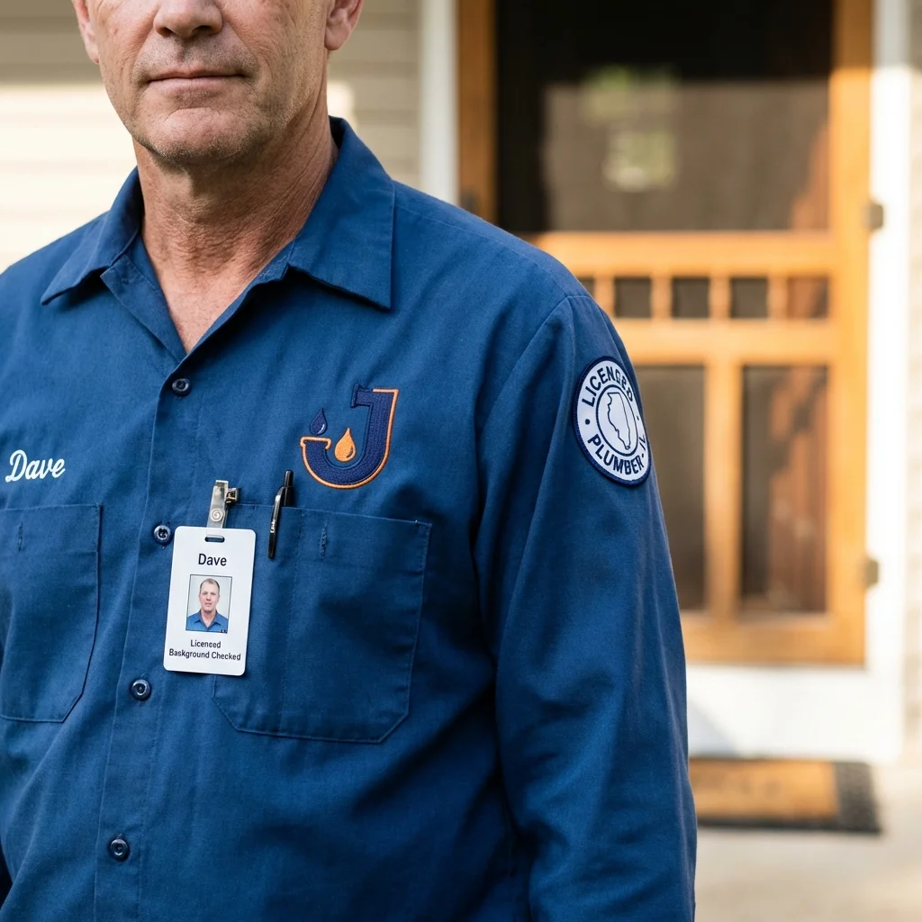Licensed plumber showing ID badge in Denham Springs, LA