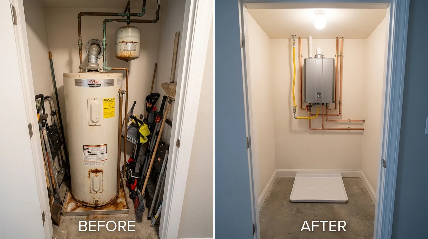 Tank water heater versus wall-mounted tankless unit comparison for Denham Springs, LA homeowners