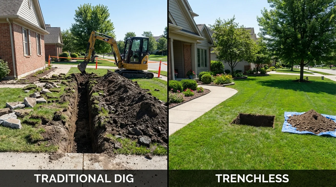 Trenchless sewer repair with minimal yard damage versus traditional excavation in Denham Springs, LA